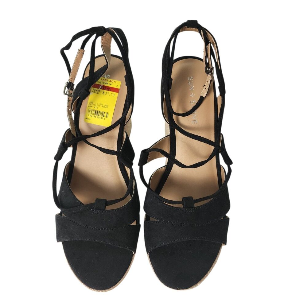 Sun + Stone Black Tiinsley Strappy Espadrille Platform Wedge Sandal 10 NWT - Picture 5 of 7